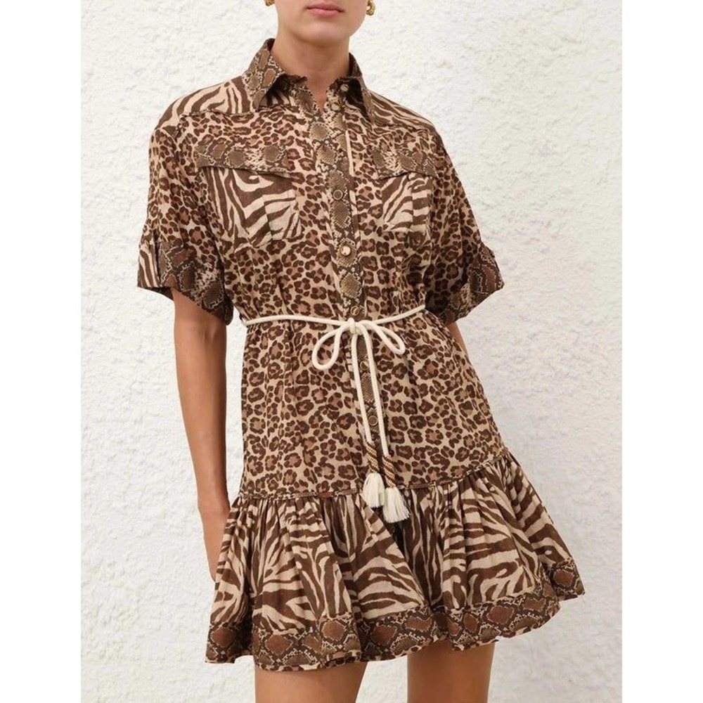Zimmermann Wanderlust Lantern Mini Dress Spliced Print Size 12 New With Tags